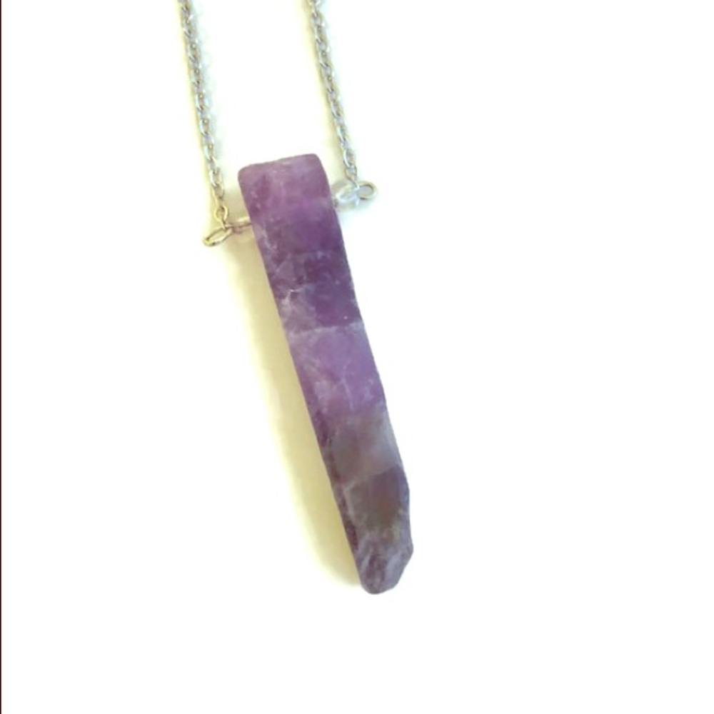 Amethyst Raw Crystal Stone Silver Necklace